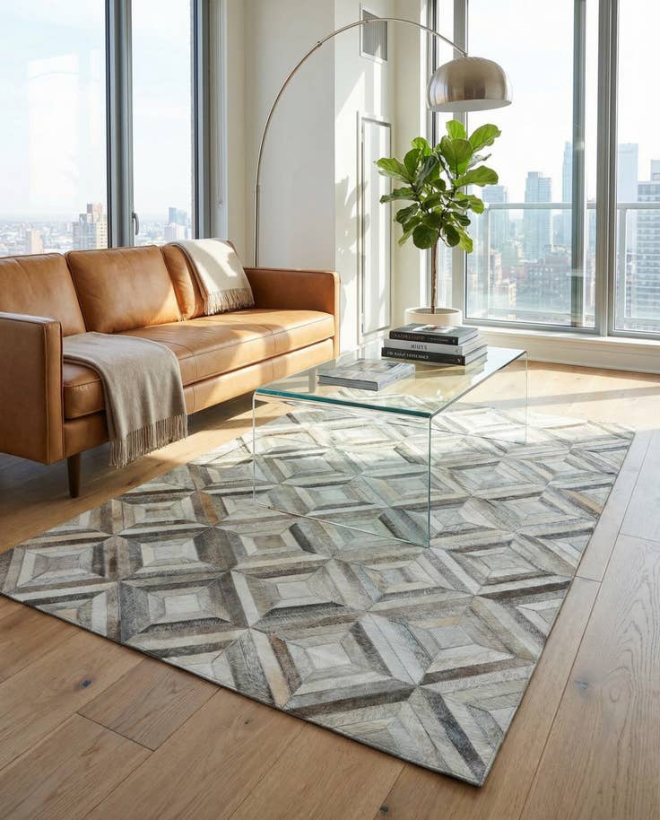 Detail image of 4' 7 x 7' 1 Cowhide Leather Rug