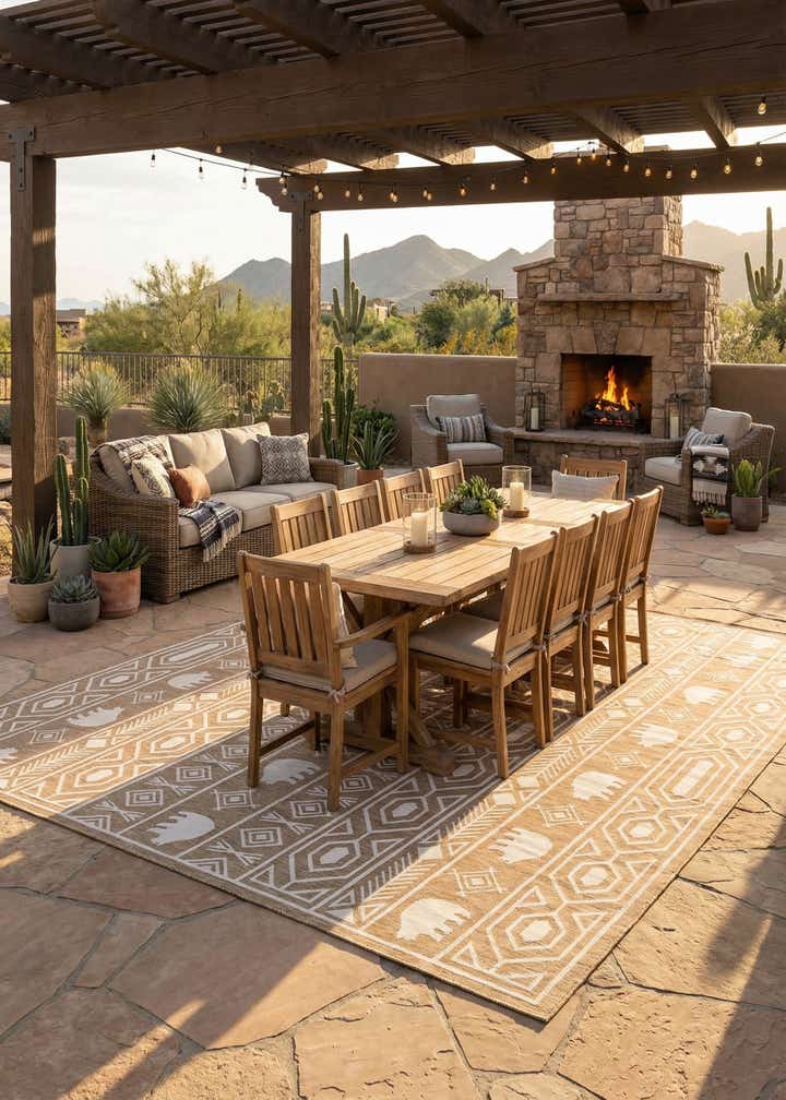 13' x 13' Easy-Clean Southwestern Indoor / Outdoor Square Rug