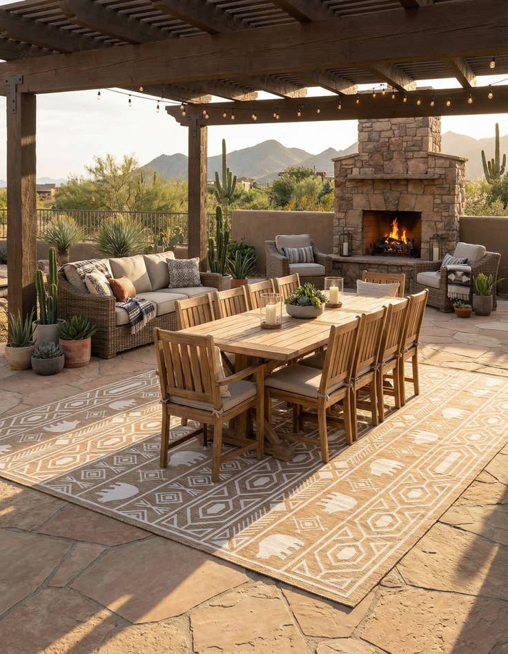 Detail image of 13' x 13' Easy-Clean Southwestern Indoor / Outdoor Square Rug