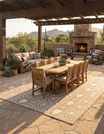 13' x 13' Easy-Clean Southwestern Indoor / Outdoor Square Rug