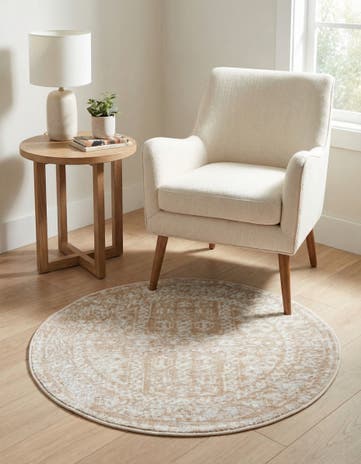 Beige Oxford Round Rug