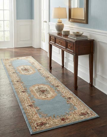 Light Blue Classic Aubusson Runner Rug