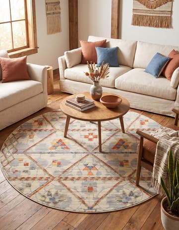 185cm x 185cm Aqua Round Rug