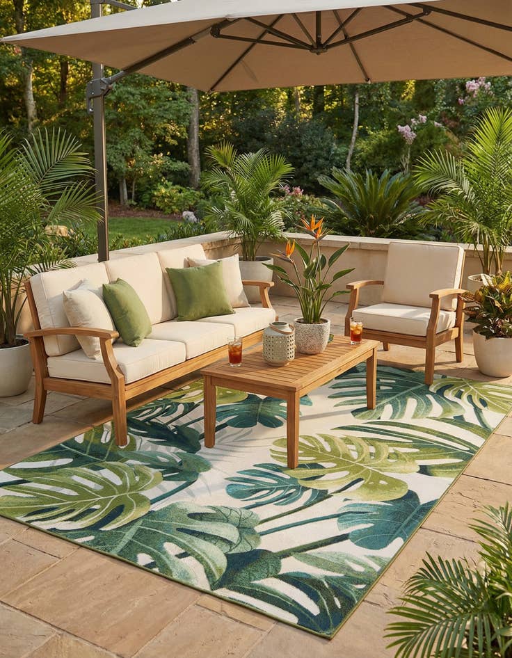 Detail image of 5' 3 x 8' Easy-Clean Botanical Indoor / Outdoor Rug
