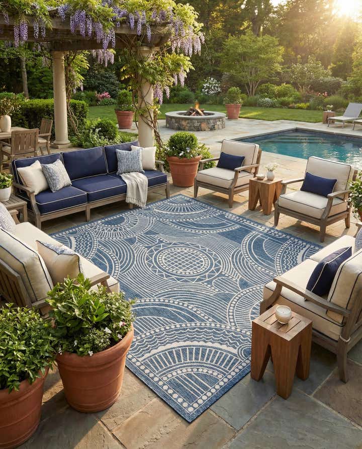 12' x 12' Easy-Clean Traditional Indoor / Outdoor Square Rug