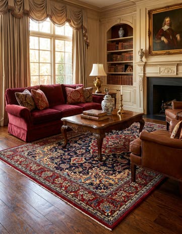 4' 8 x 6' 9 Hand Knotted Qom Persian Rug
