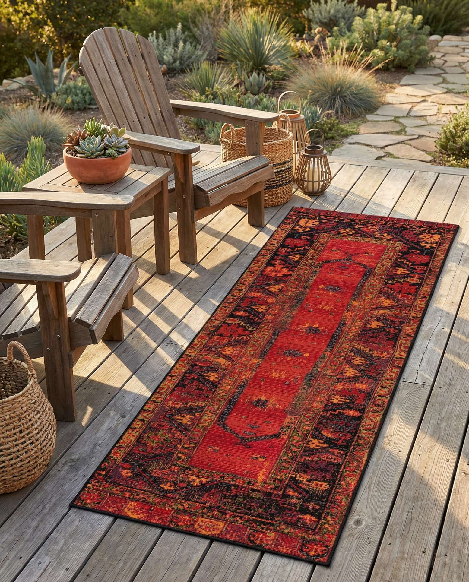 2' 7 x 7' Easy-Clean Tribal Indoor / Outdoor Runner Rug