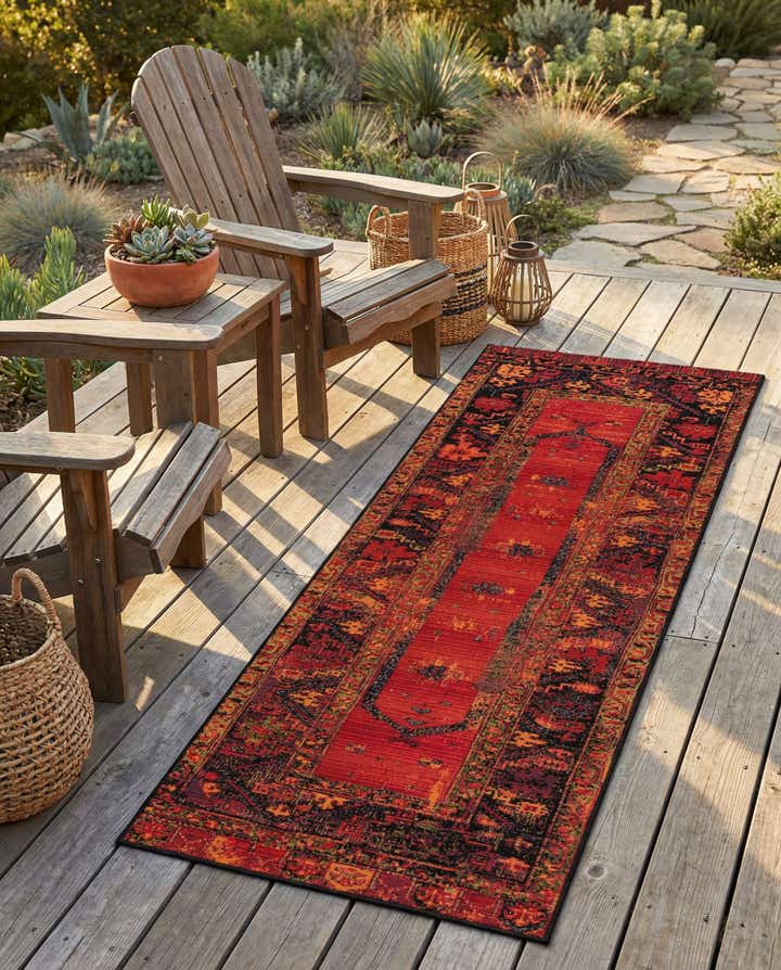 2' 7 x 7' Easy-Clean Tribal Indoor / Outdoor Runner Rug