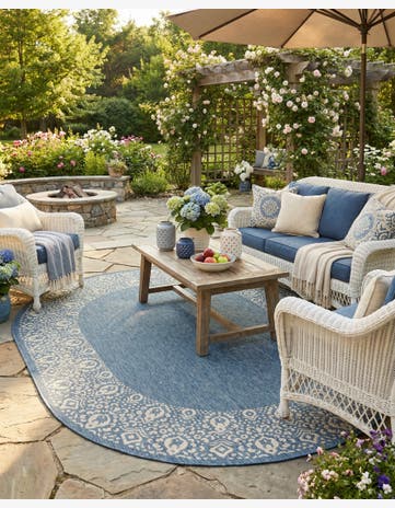 7' 10 x 10' Easy-Clean Border Indoor / Outdoor Oval Rug