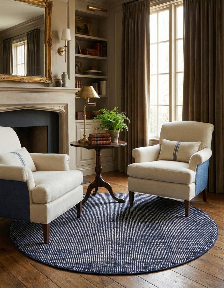 Detail image of 4' 1 x 4' 1  Hand Woven Jill Zarin English Manor Farmhouse Wool Round Rug