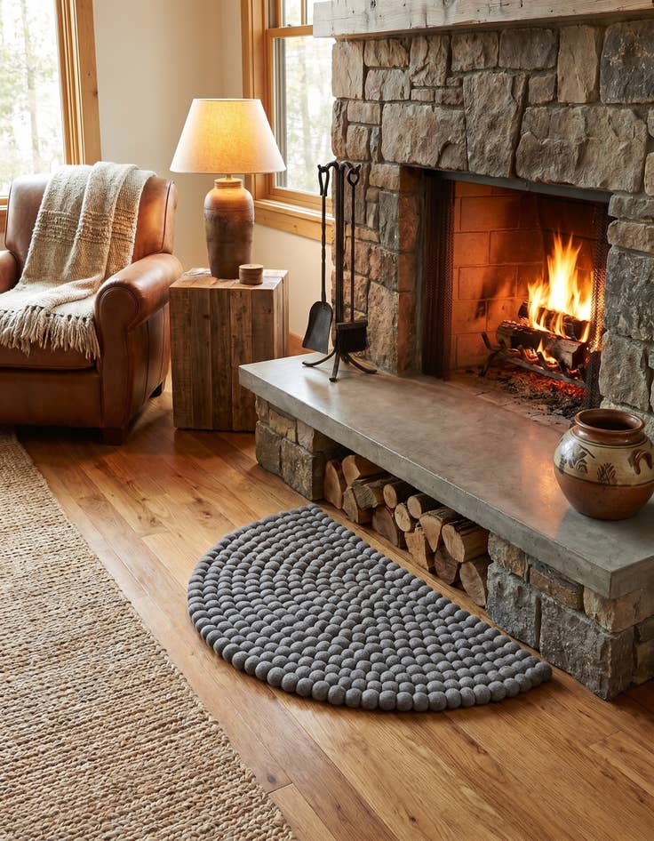 Detail image of 2' 2 x 3' 7 Hand Woven Felt Ball Wool Hearth Rug