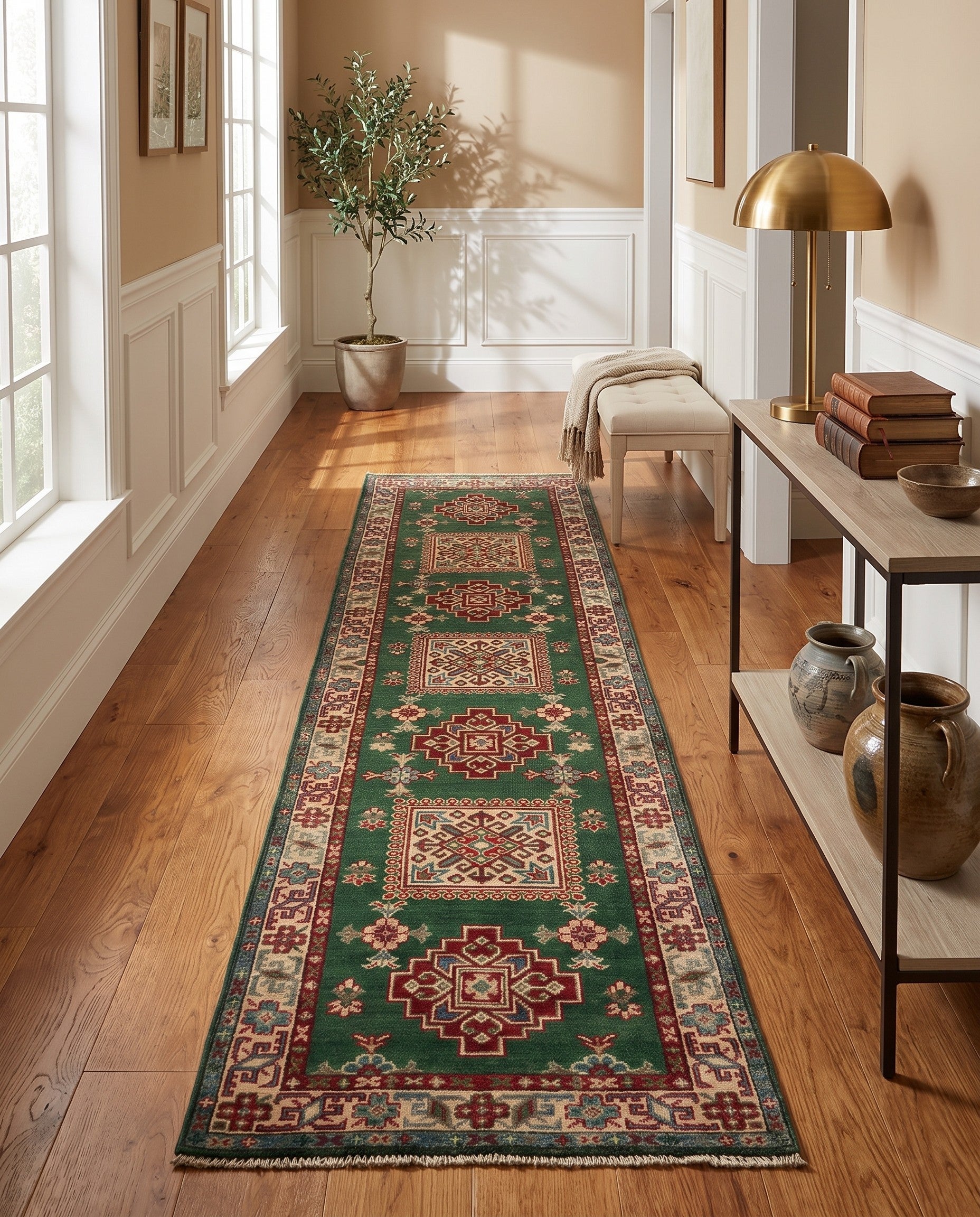 80cm x 300cm Hand Knotted Kazak Runner Rug
