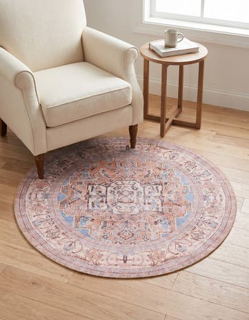 Blue Washable Timeless Round Rug