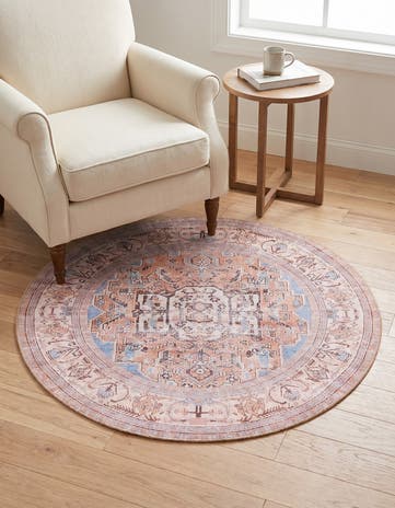 Blue Washable Timeless Round Rug
