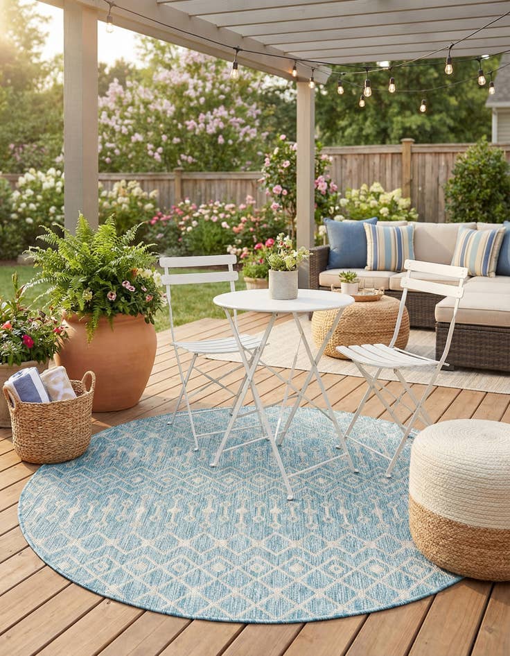 Detail image of 5' 3 x 5' 3 Washable Lattice Indoor / Outdoor Round Rug