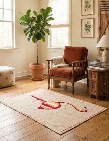 3' 4 x 4' 7 Hand Woven Kilim Suzani Wool Rug