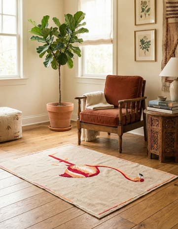 3' 4 x 4' 7 Hand Woven Kilim Suzani Wool Rug