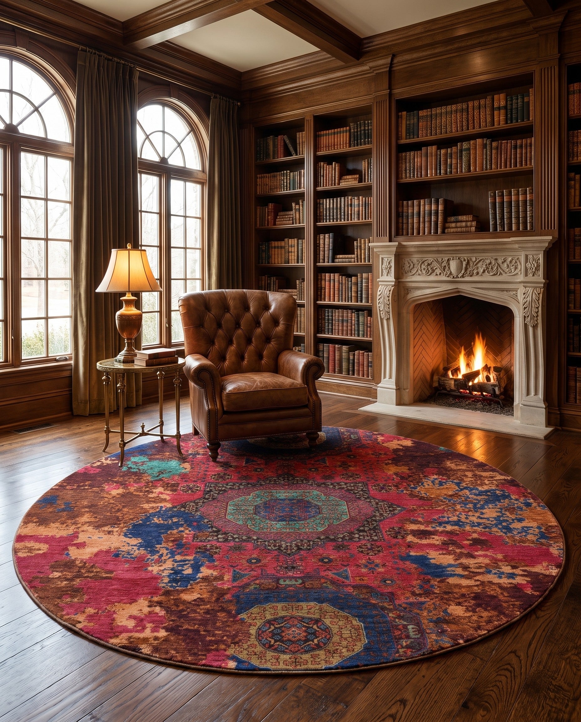 7' 6 x 7' 6 Hand Knotted Mamluk Ziegler Round Rug