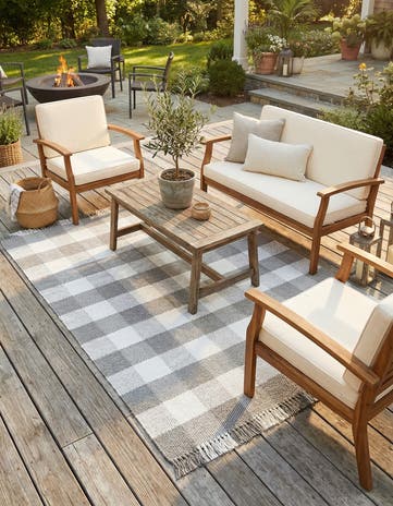 5' 3 x 8' Easy-Clean Eco Plaid Washable Indoor / Outdoor Rug