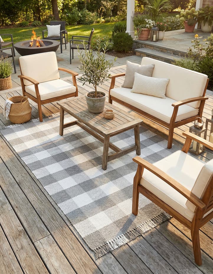 5' 3 x 8' Easy-Clean Eco Plaid Washable Indo...