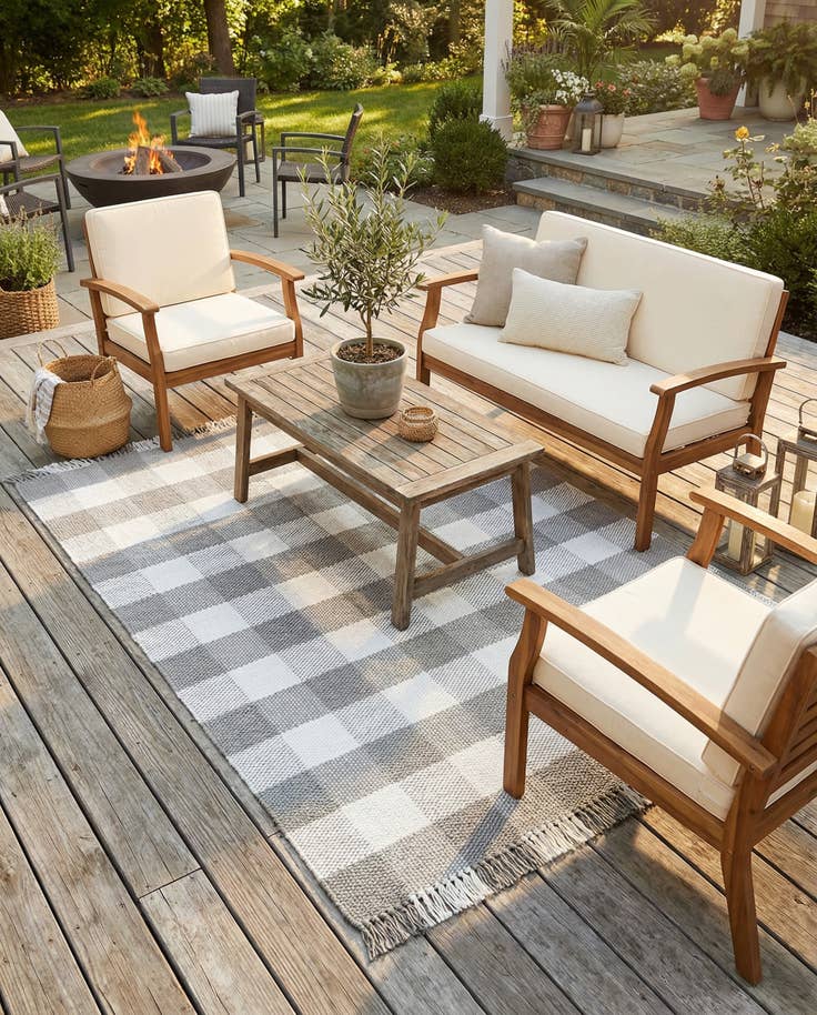 Detail image of 5' 3 x 8' Easy-Clean Eco Plaid Washable Indoor / Outdoor Rug