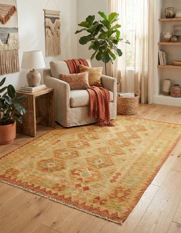 4' 9 x 6' 5 Hand Woven Kilim Waziri Wool Rug