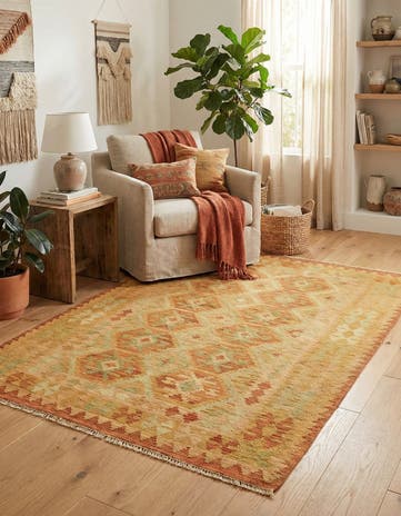 4' 9 x 6' 5 Hand Woven Kilim Waziri Wool Rug