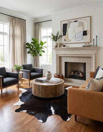 6' x 6' 2 Cowhide Leather Square Rug