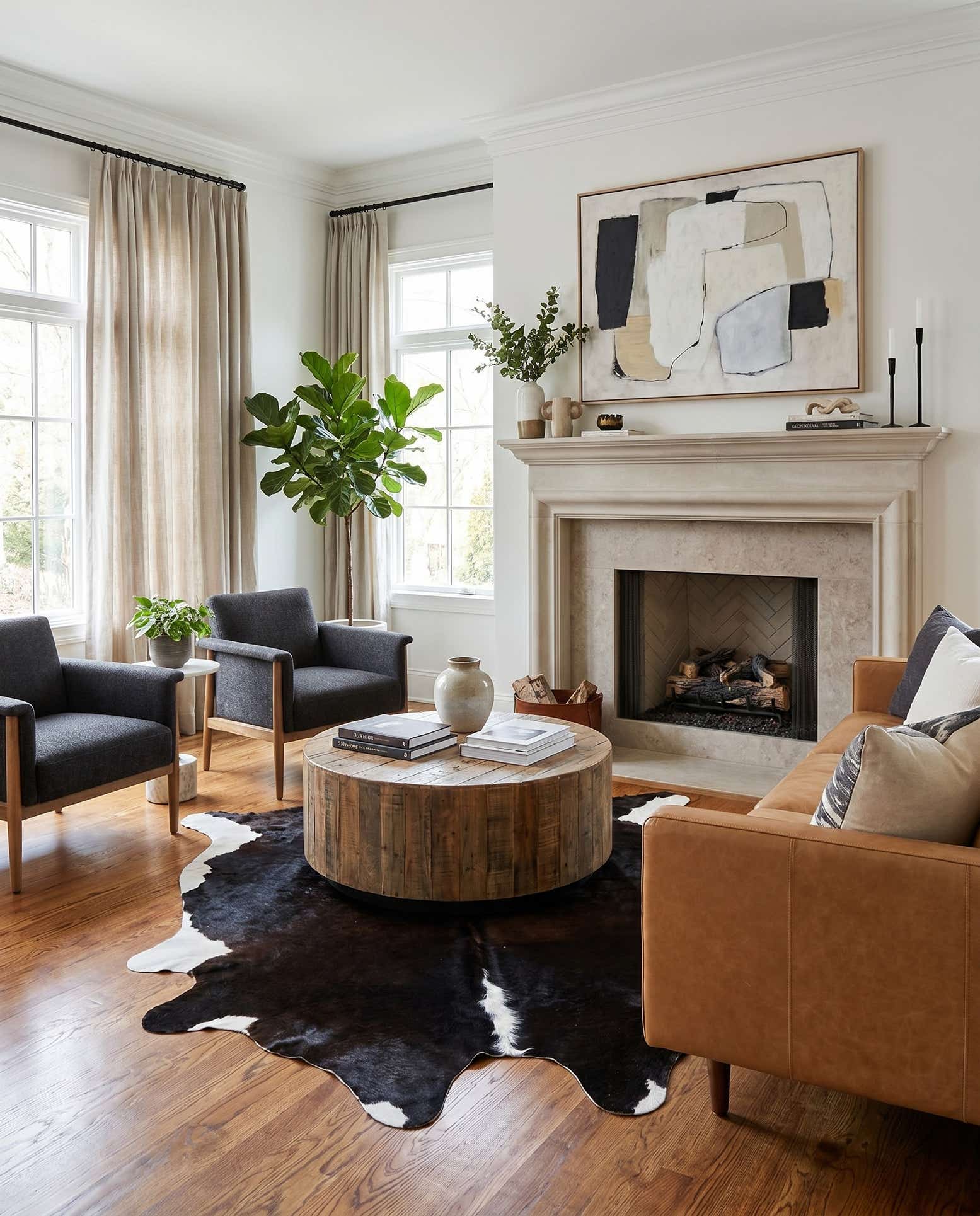 6' x 6' 2 Cowhide Leather Square Rug