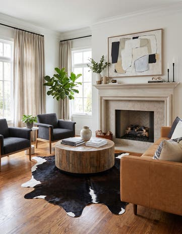 6' x 6' 2 Cowhide Leather Square Rug