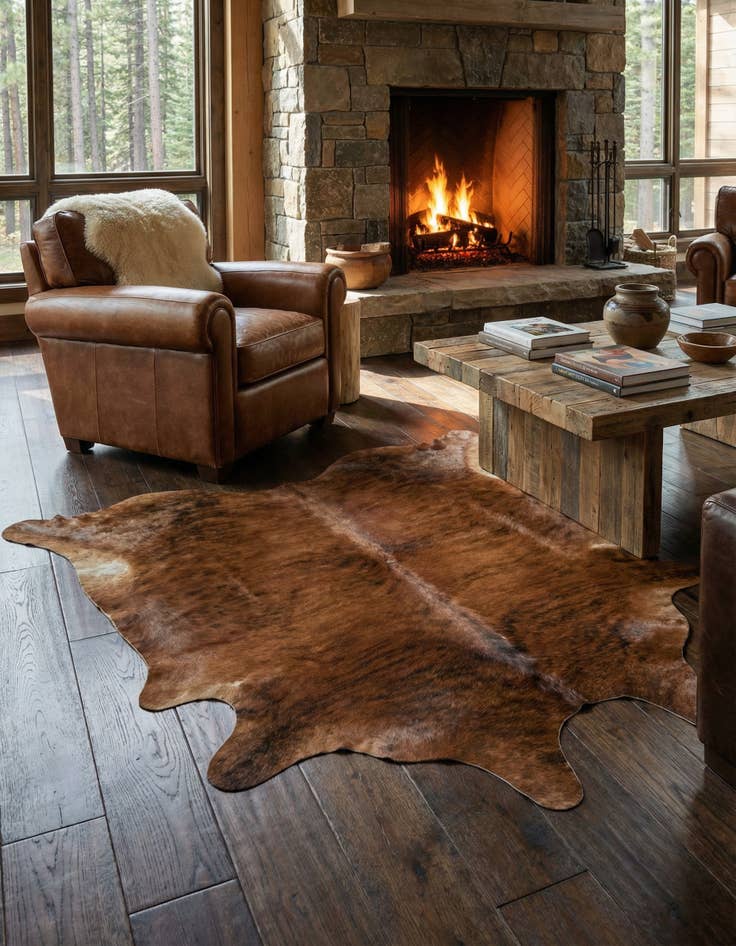 Detail image of 5' 10 x 6' 1 Cowhide Leather Square Rug