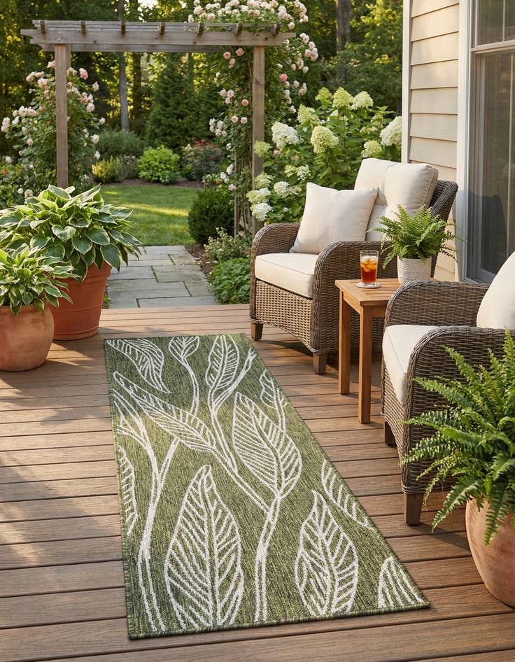 Detail image of 2' x 6' Washable Botanical Indoor / Outdoor Runner Rug