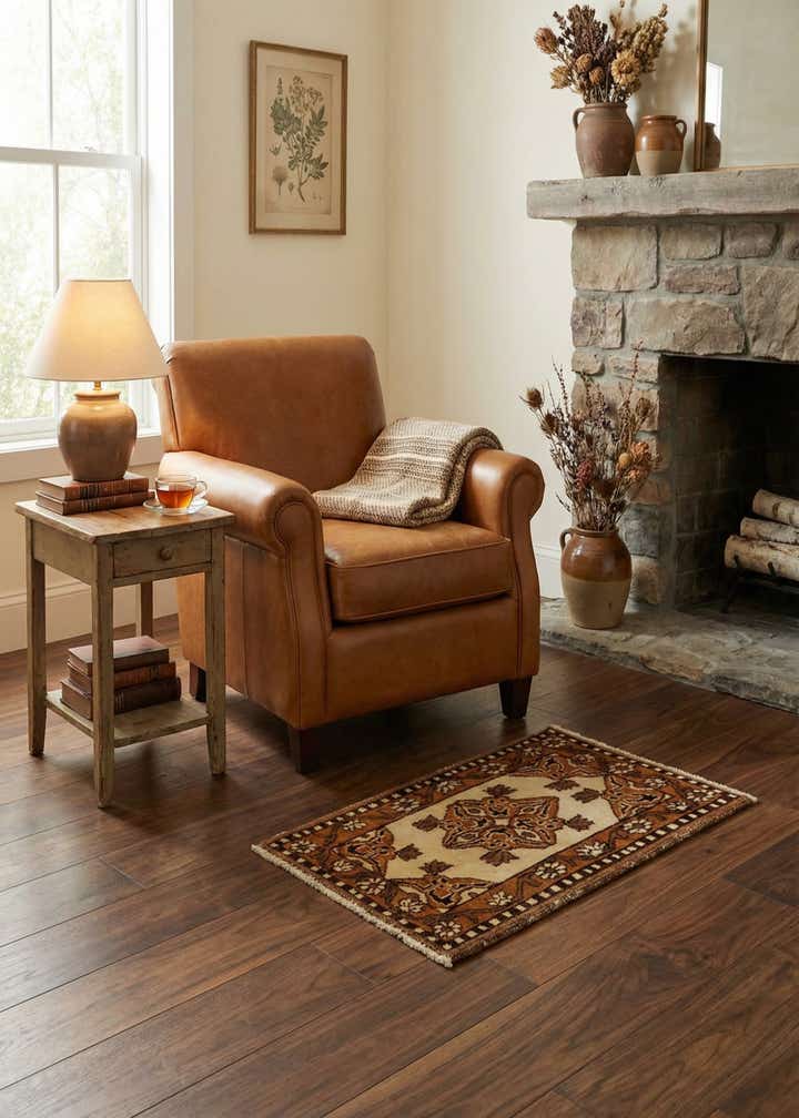 1' 6 x 2' 4 Hand Knotted Ferdos Persian Wool Rug