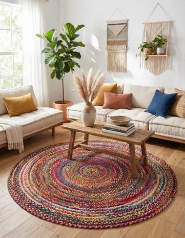 7' 1 x 7' 1 Handmade Braided Chindi Round Rug