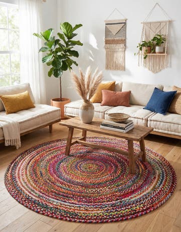 7' 1 x 7' 1 Handmade Braided Chindi Round Rug