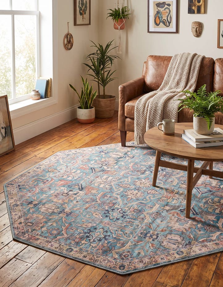 5' 3 x 5' 3 Washable Nostalgia Octagon Rug