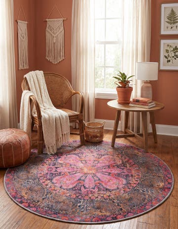 Pink Washable Mangata Round Rug