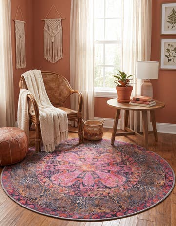 Pink Washable Mangata Round Rug