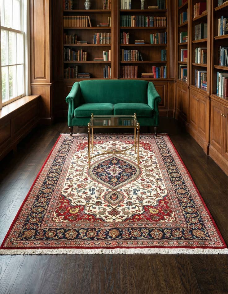 Detail image of 4' 8 x 6' 11 Hand Knotted Qom Persian Rug