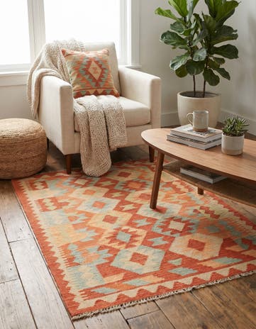 2' 10 x 4' Hand Woven Kilim Waziri Wool Rug