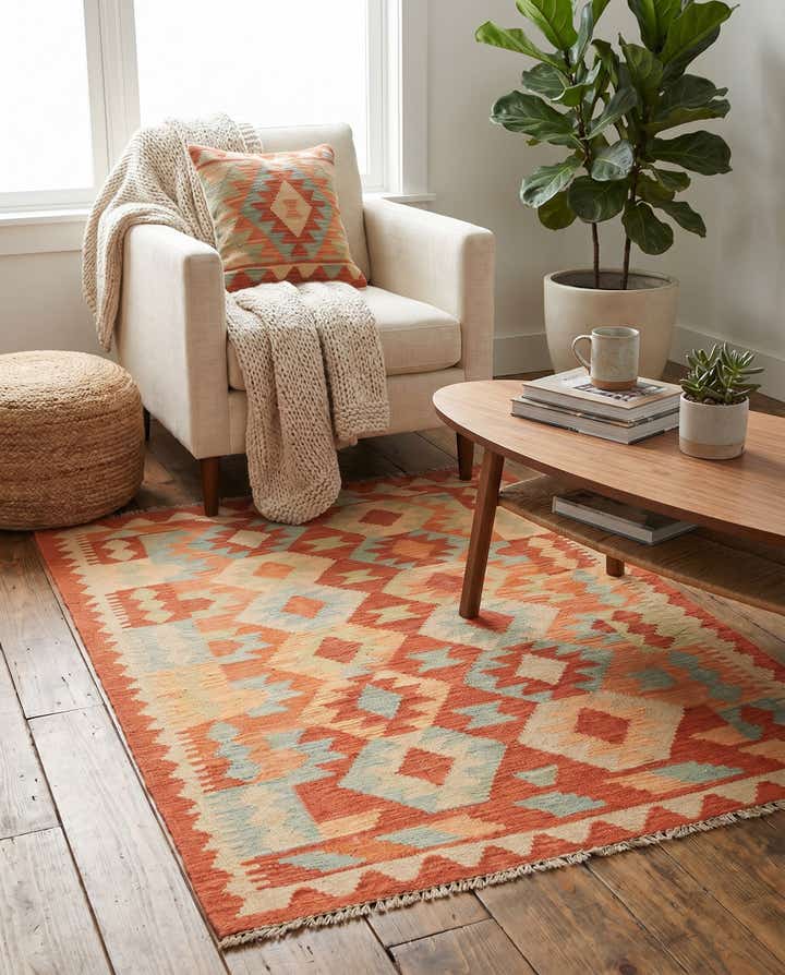 2' 10 x 4' Hand Woven Kilim Waziri Wool Rug