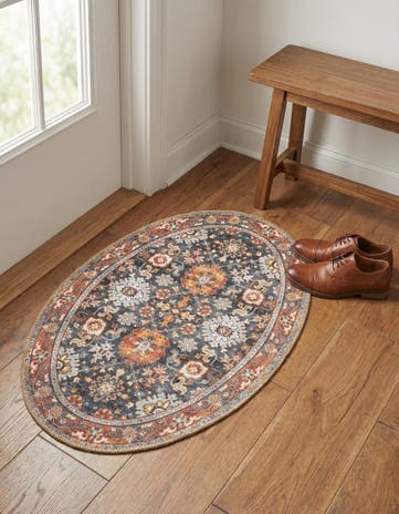 Navy Blue Washable Timeless Oval Rug