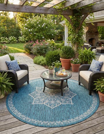 7' 10 x 7' 10 Easy-Clean Traditional Indoor / Outdoor Round Rug