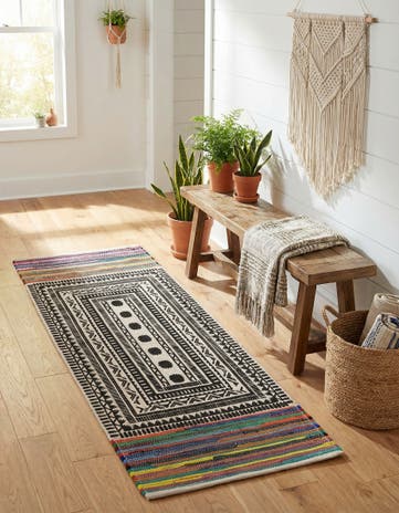 2' x 6' 1 Hand Braided Chindi Cotton Runner Rug
