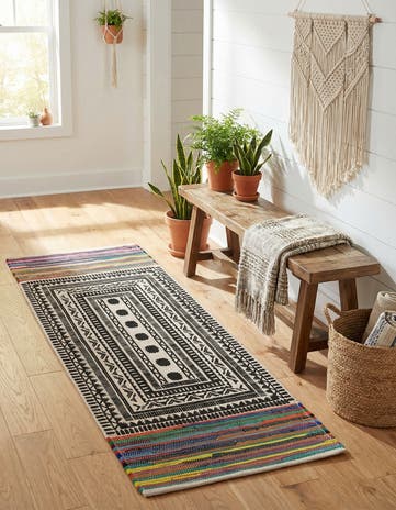 2' x 6' 1 Hand Braided Chindi Cotton Runner Rug