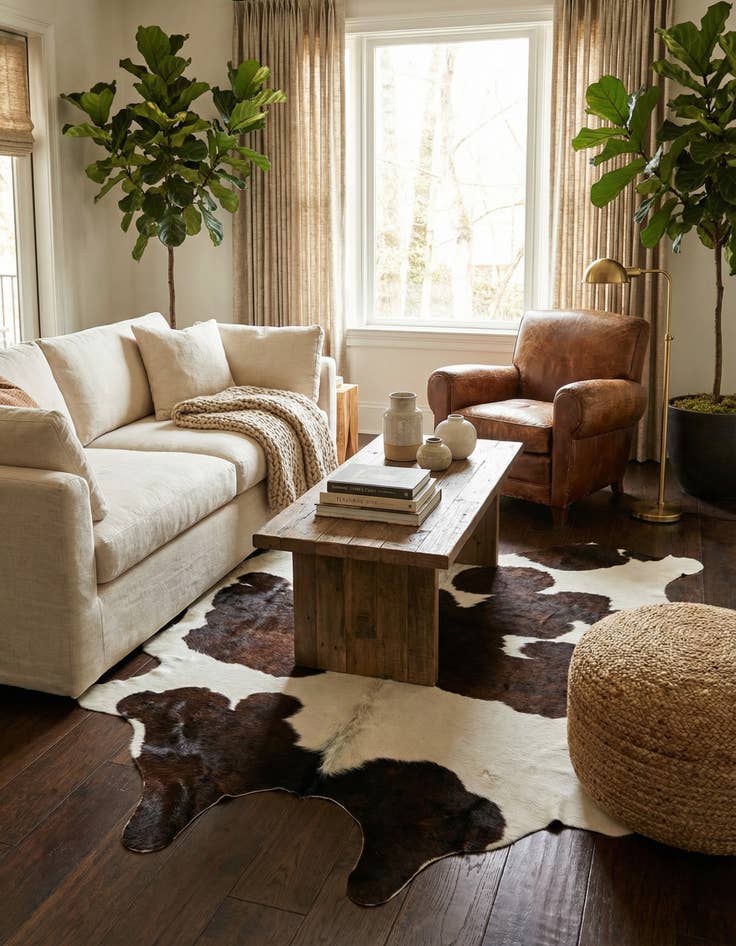 Detail image of 4' 8 x 5' 7 Cowhide Leather Rug