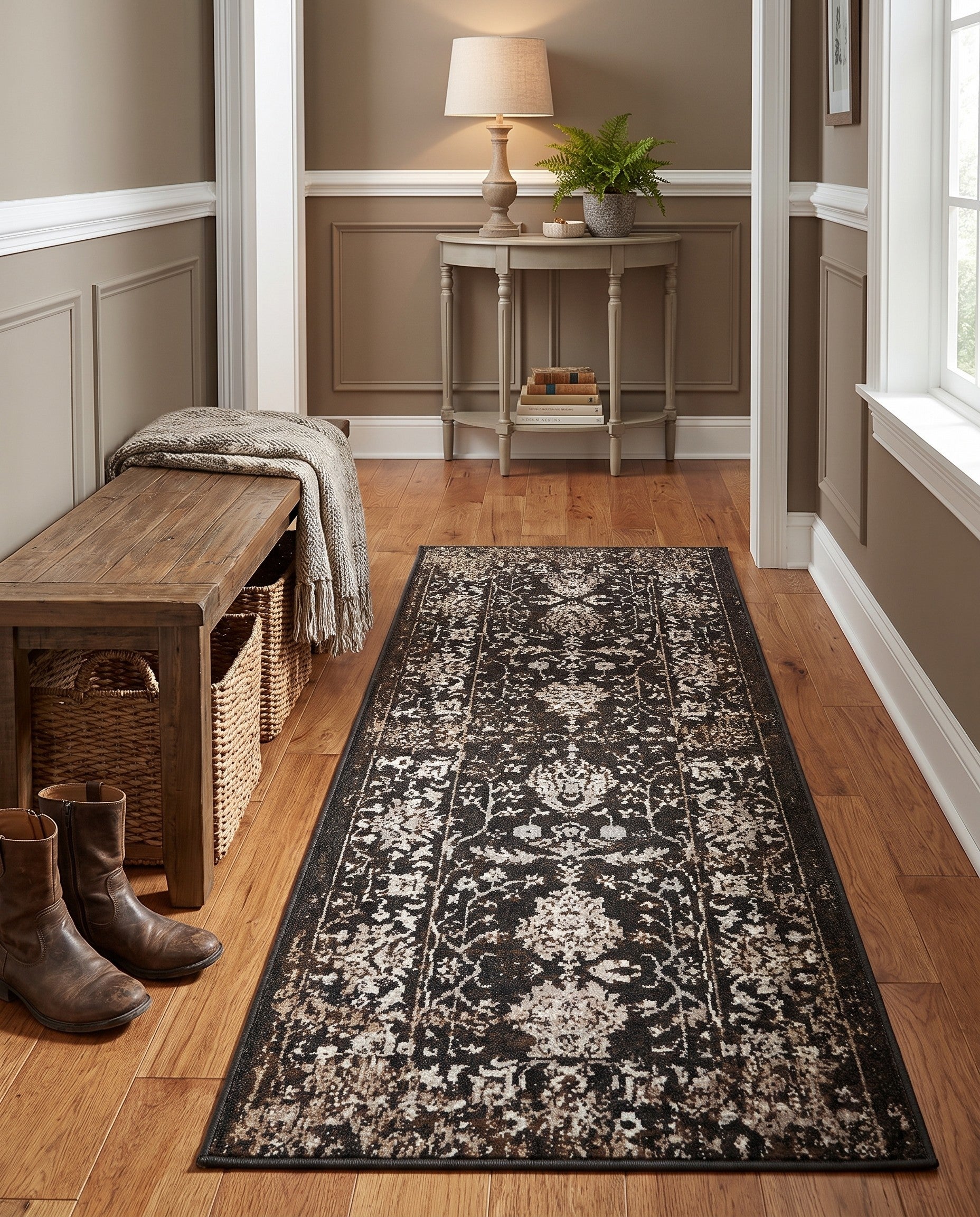 Charcoal Kamala Washable Runner Rug