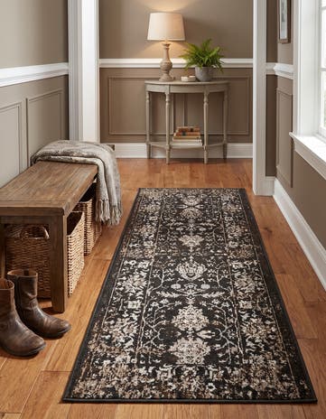 Charcoal Kamala Washable Runner Rug