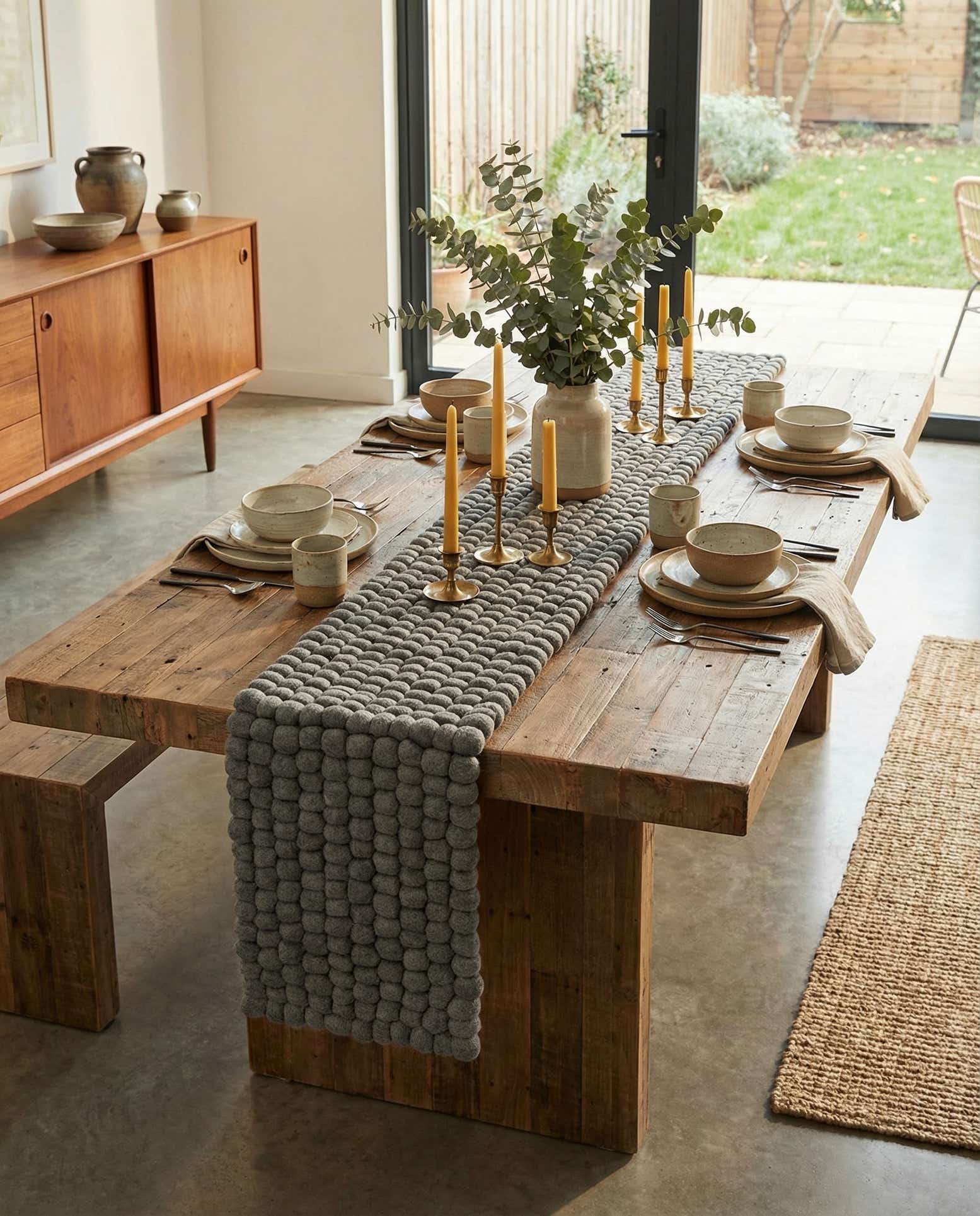 1' 2 x 6' 1 Hand Woven Felt Ball Wool Table Runner Rug