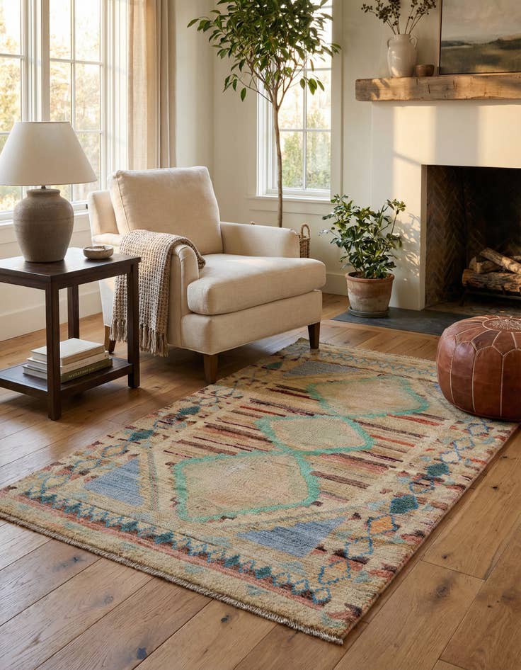 Detail image of 3' 2 x 4' 11 Hand Knotted Oushak Wool Rug